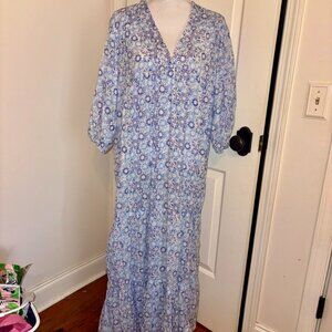 NEW NWT Compania Fantastica Maxi Tiered 100% Cotton Blue White Dress size M